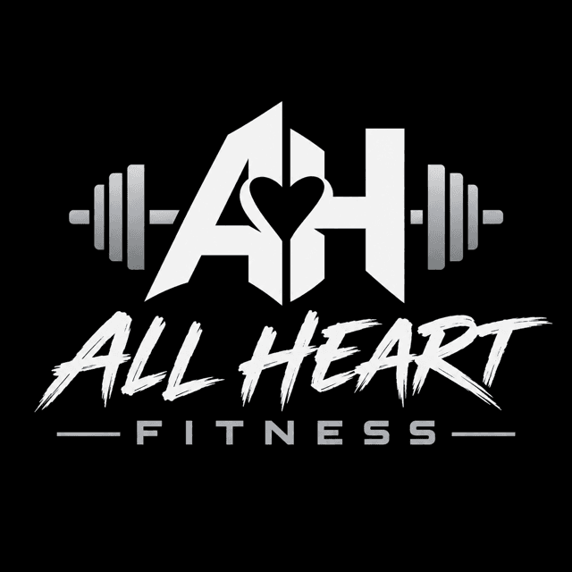 All Heart Fitness logo with stylized AH initials, a heart, and a barbell graphic.